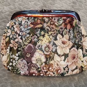Vintage Floral Needlepoint Textile Clutch